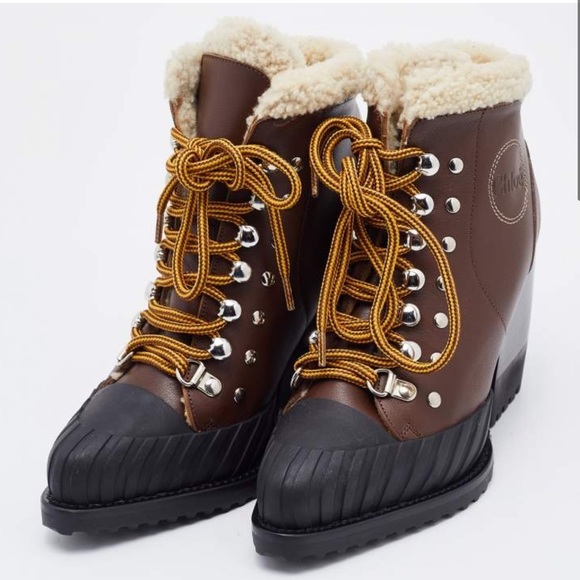 Chloe Rylee shearling-trimmed leather and rubber ankle boots 39 - Picture 2 of 7